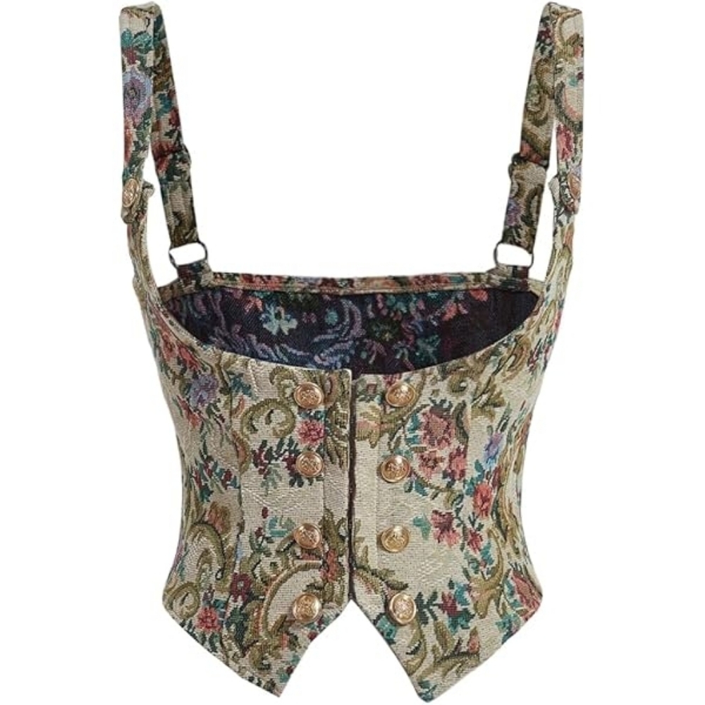 Shein Floral Jacquard Button Corset Top 8/10 (FLAWED)